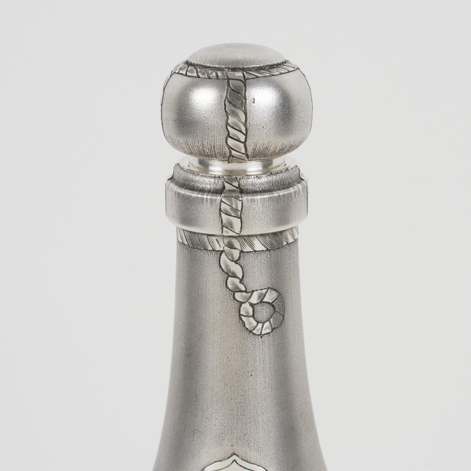 Art Deco Barware Silver Plate Martini Cocktail Shaker Champagne Bottle Shape 1