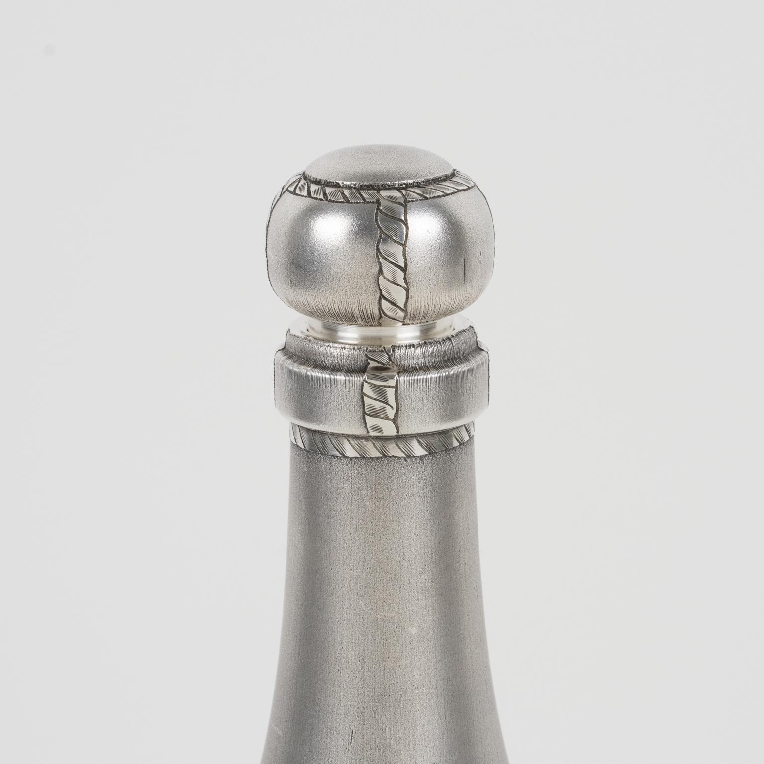 Art Deco Barware Silver Plate Martini Cocktail Shaker Champagne Bottle Shape 2