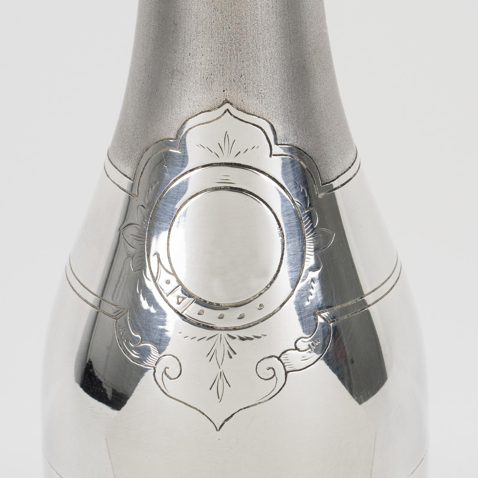 Art Deco Barware Silver Plate Martini Cocktail Shaker Champagne Bottle Shape 3