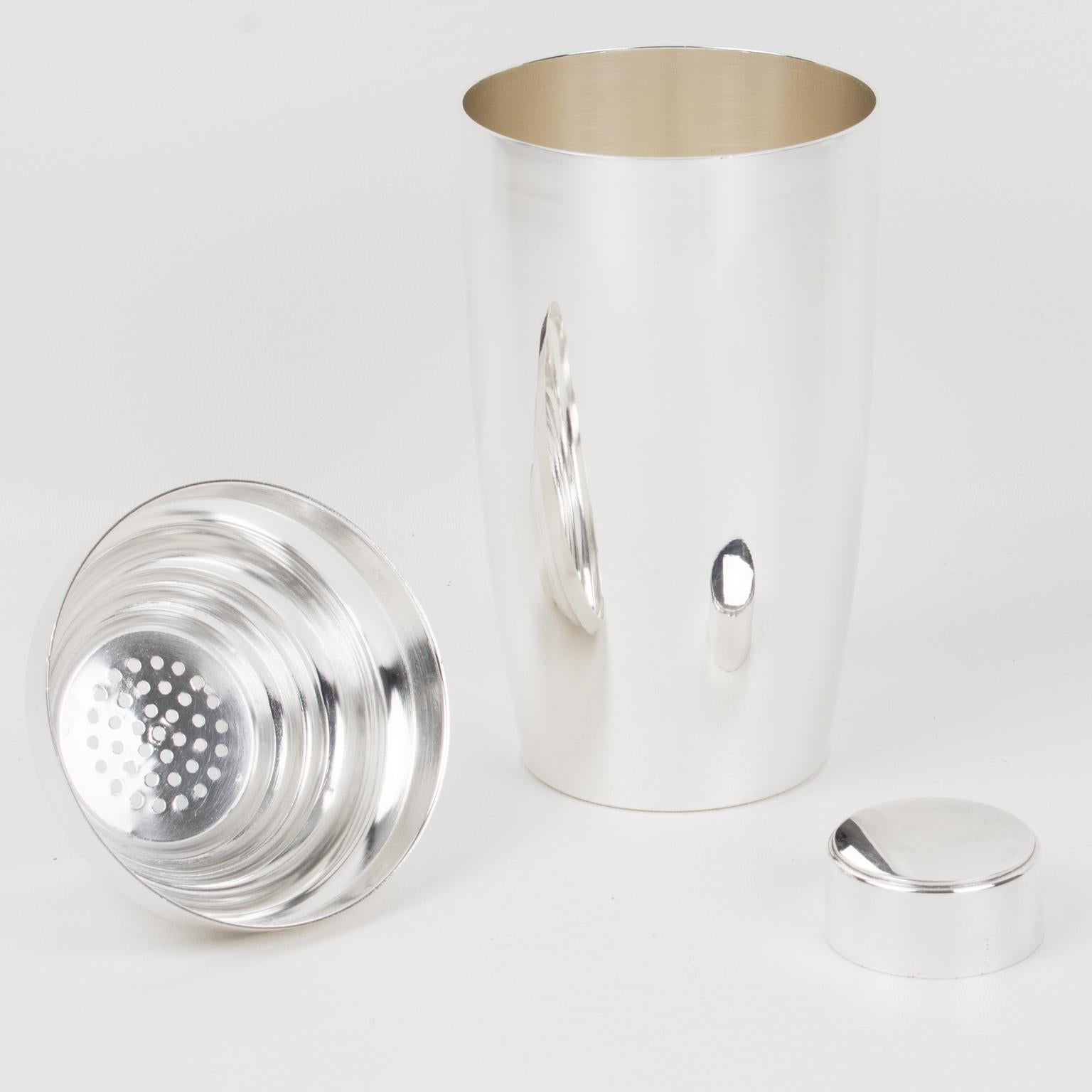 Art Deco Barware Silver Plate Cocktail Shaker and Six Glasses, France 1940s In Good Condition For Sale In Atlanta, GA