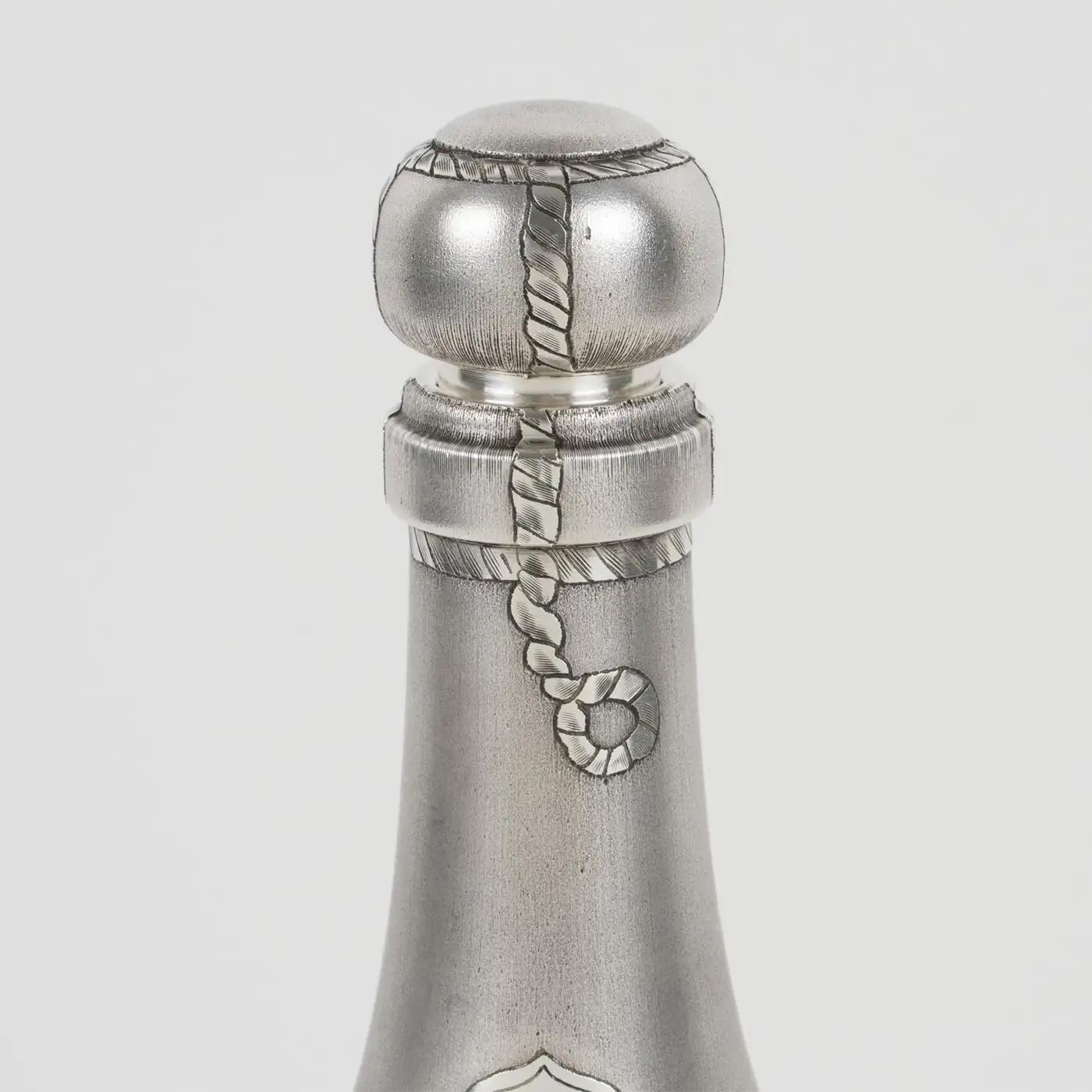 Art Deco Barware Silver Plate Martini Cocktail Shaker Champagne Bottle Shape For Sale 1