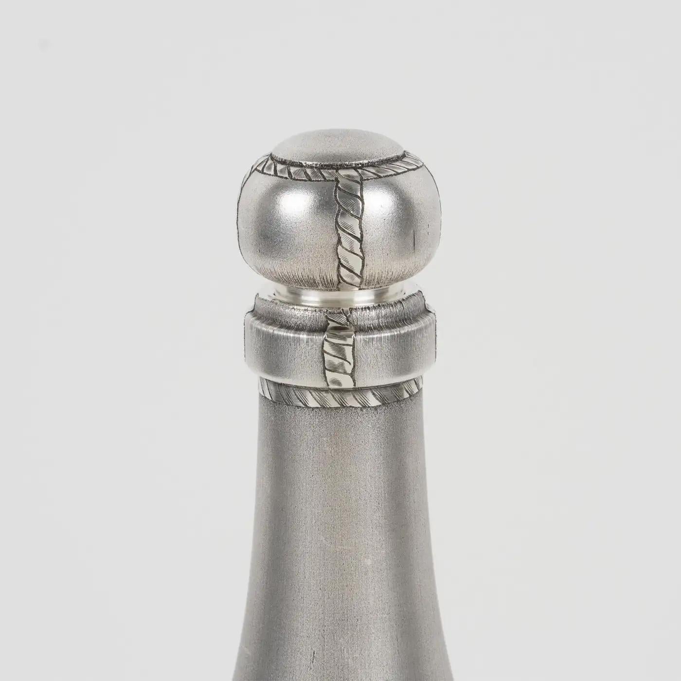 Art Deco Barware Silver Plate Martini Cocktail Shaker Champagne Bottle Shape For Sale 2