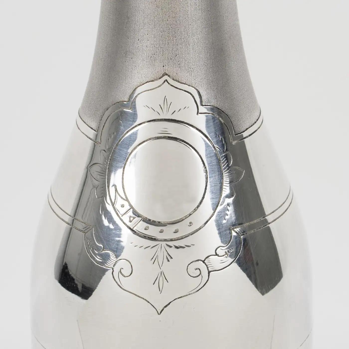Art Deco Barware Silver Plate Martini Cocktail Shaker Champagne Bottle Shape For Sale 3