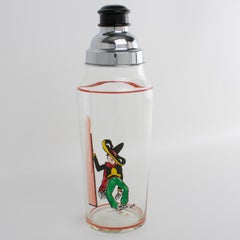 Grand shaker à cocktail Martini en verre Art Déco avec décor cartooniste