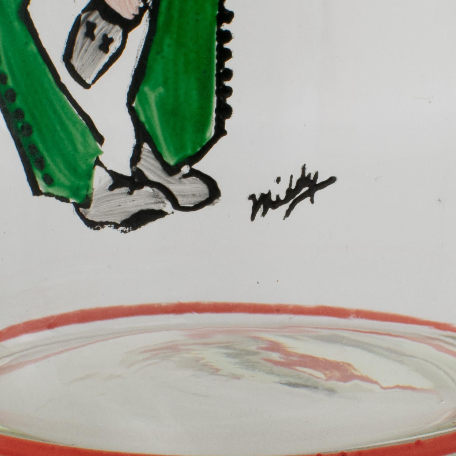 Art Deco Barware Tall Glass Martini Cocktail Shaker with Cartoonist Decor 2