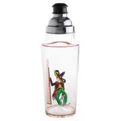 Art Deco Barware Tall Glass Martini Cocktail Shaker with Cartoonist Decor