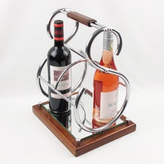 Art Deco Barware Weinflaschenhalter aus Metall, Spiegel und Holz
