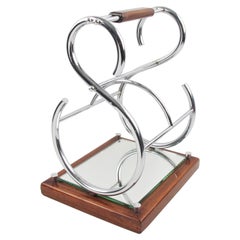 Art Deco Barware Wine Bottle Holder in Metal, Mirror and Wood