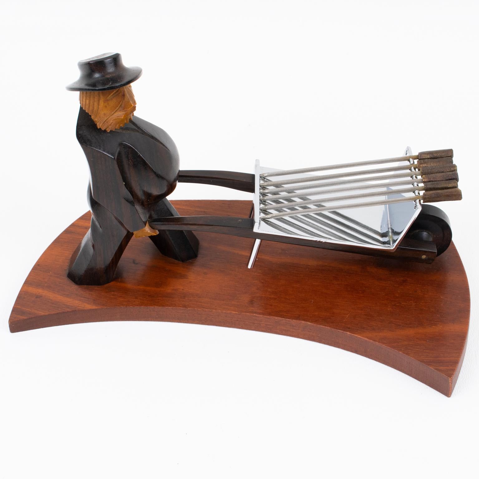 Picks da cocktail in legno e metallo in stile Art Déco, uomo con carriola in vendita 6