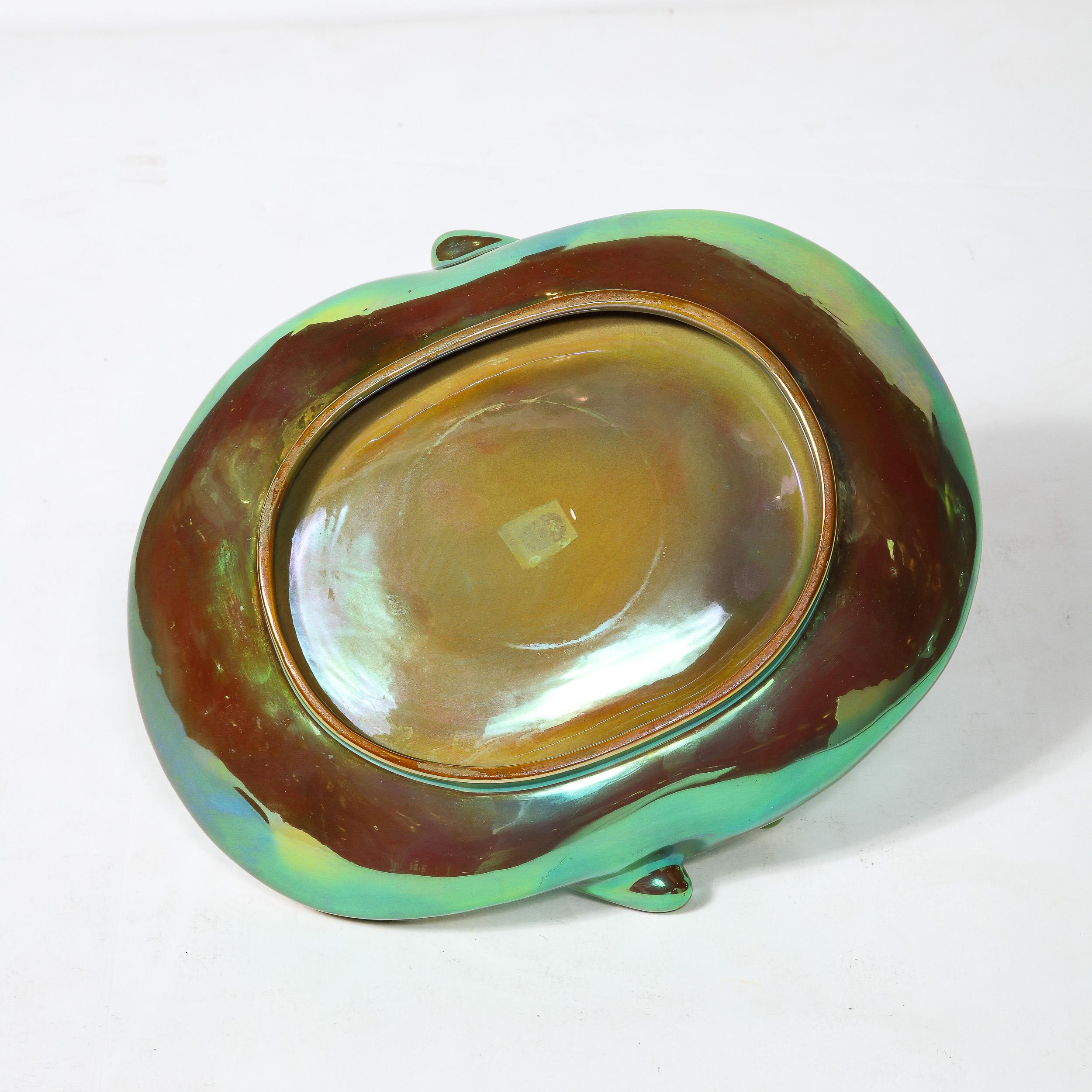 Art Deco Basket Form Ceramic Dish of Entwined Lizards by Zsolnay Eosin For Sale 4