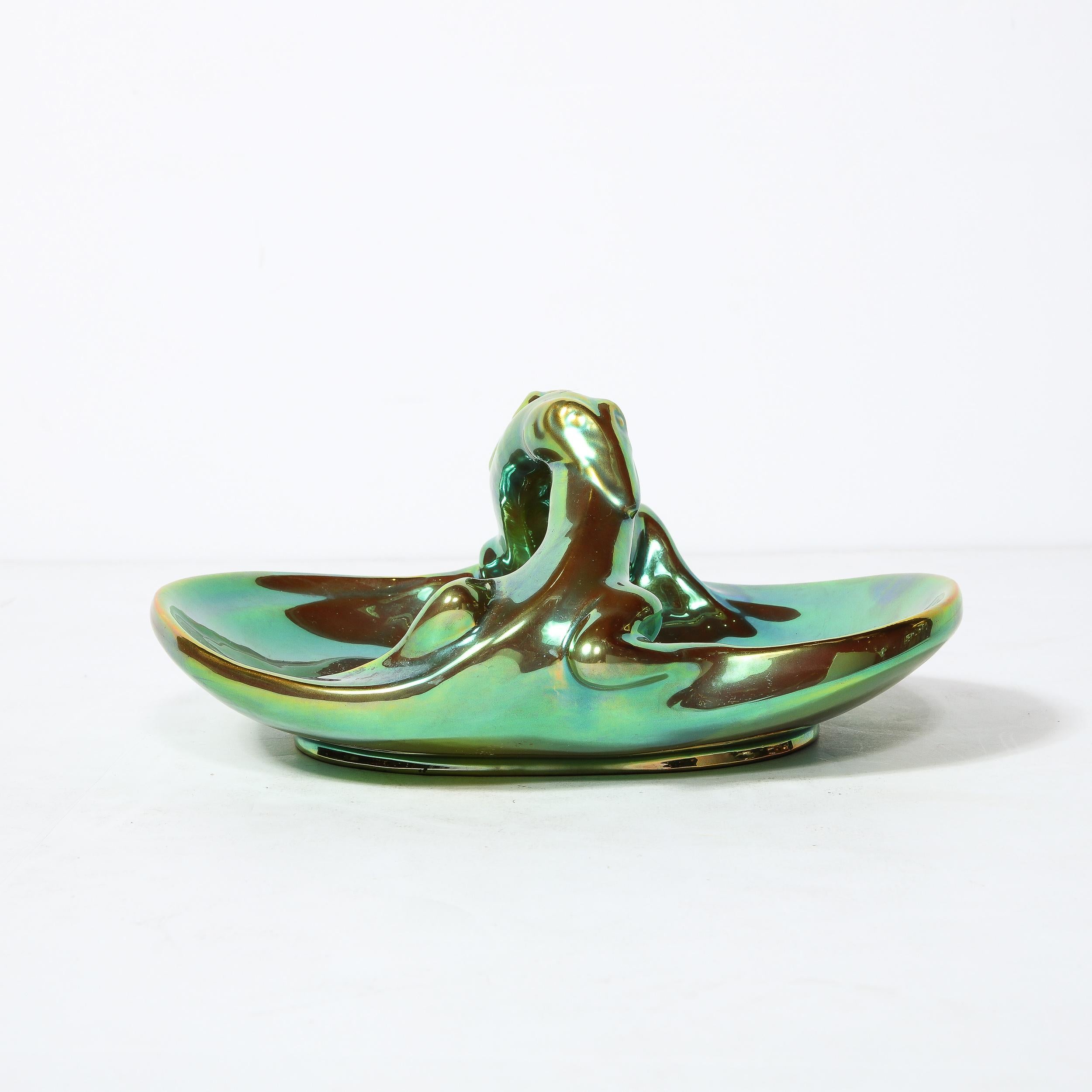 Art Deco Basket Form Ceramic Dish of Entwined Lizards by Zsolnay Eosin For Sale 5
