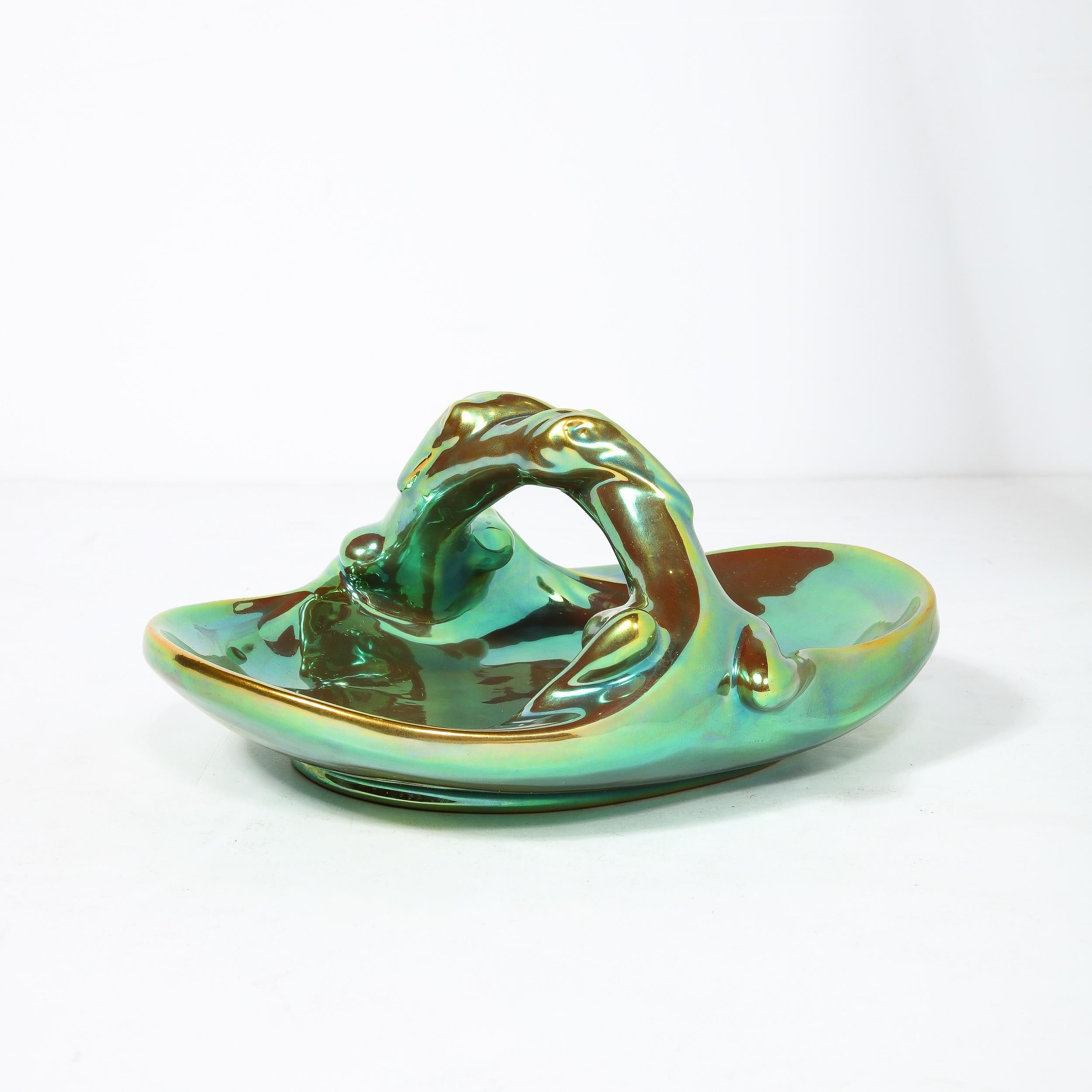 Art Deco Basket Form Ceramic Dish of Entwined Lizards by Zsolnay Eosin For Sale 10