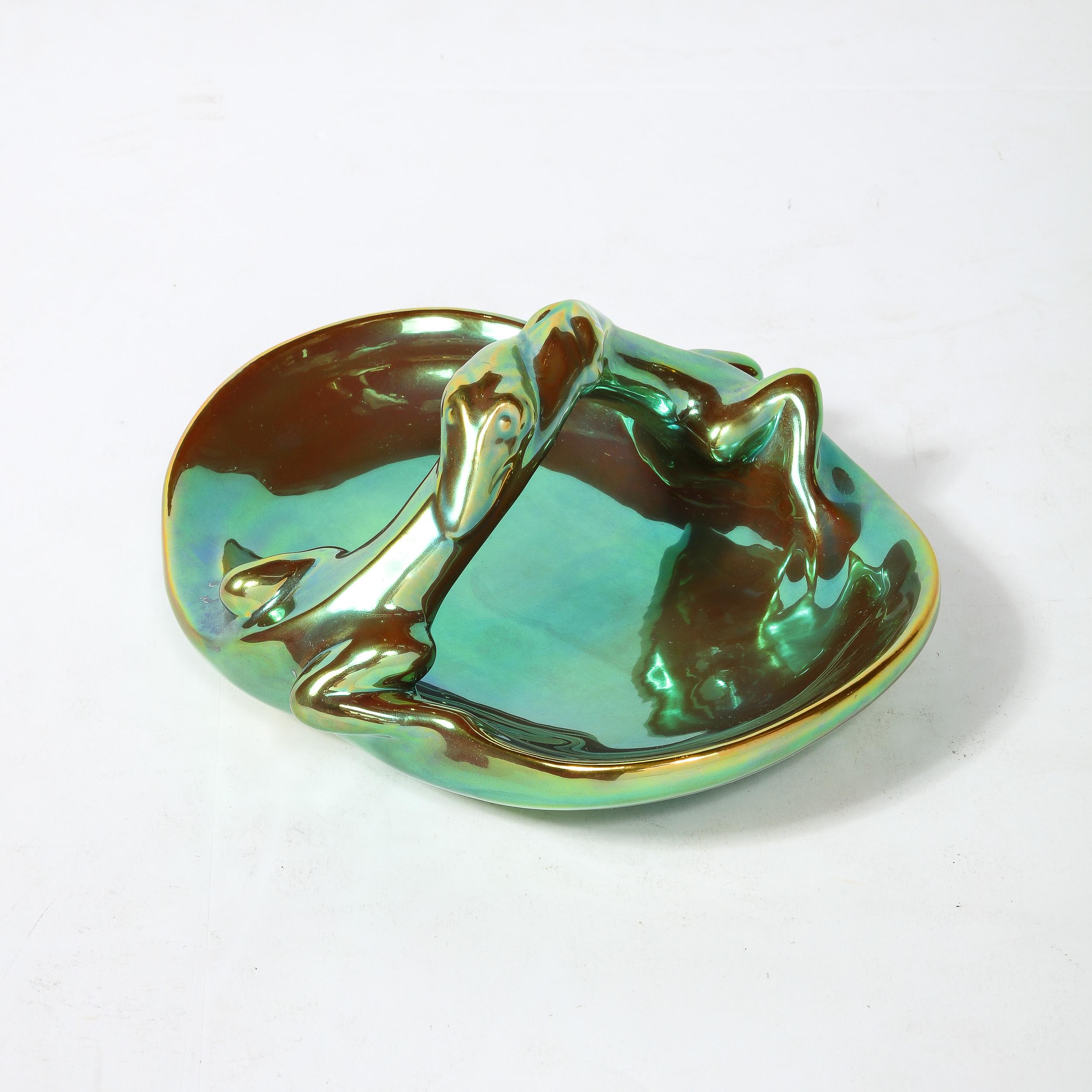 Art Deco Basket Form Ceramic Dish of Entwined Lizards by Zsolnay Eosin For Sale 13