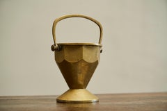 Art Deco Basket with Handle in Patinated Solid Brass Early 20th Century