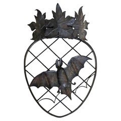 Art Deco Bat and Maple Leaf Wall Light made of Bronze and Iron