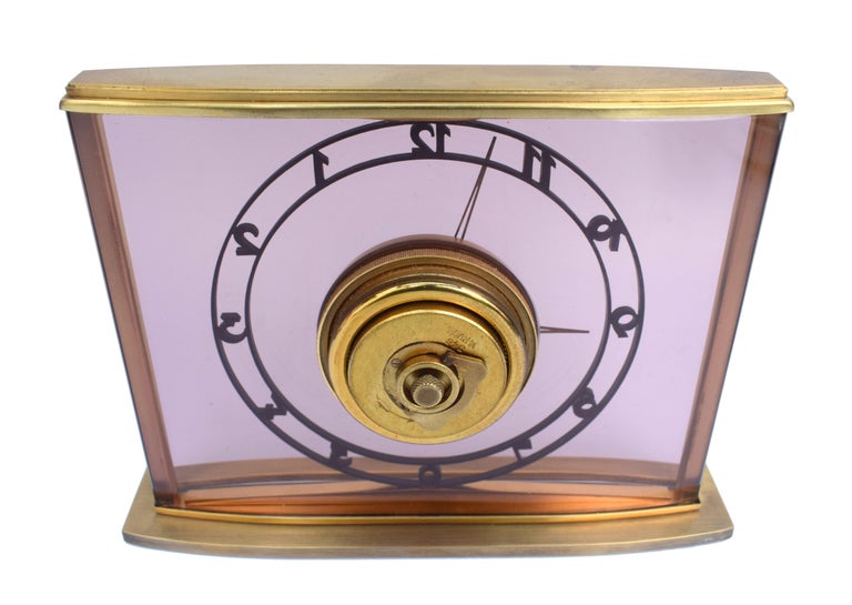 Art Deco Bauhaus 8 Day Brass & Glass Clock by Junghans, circa 1930 For Sale 1