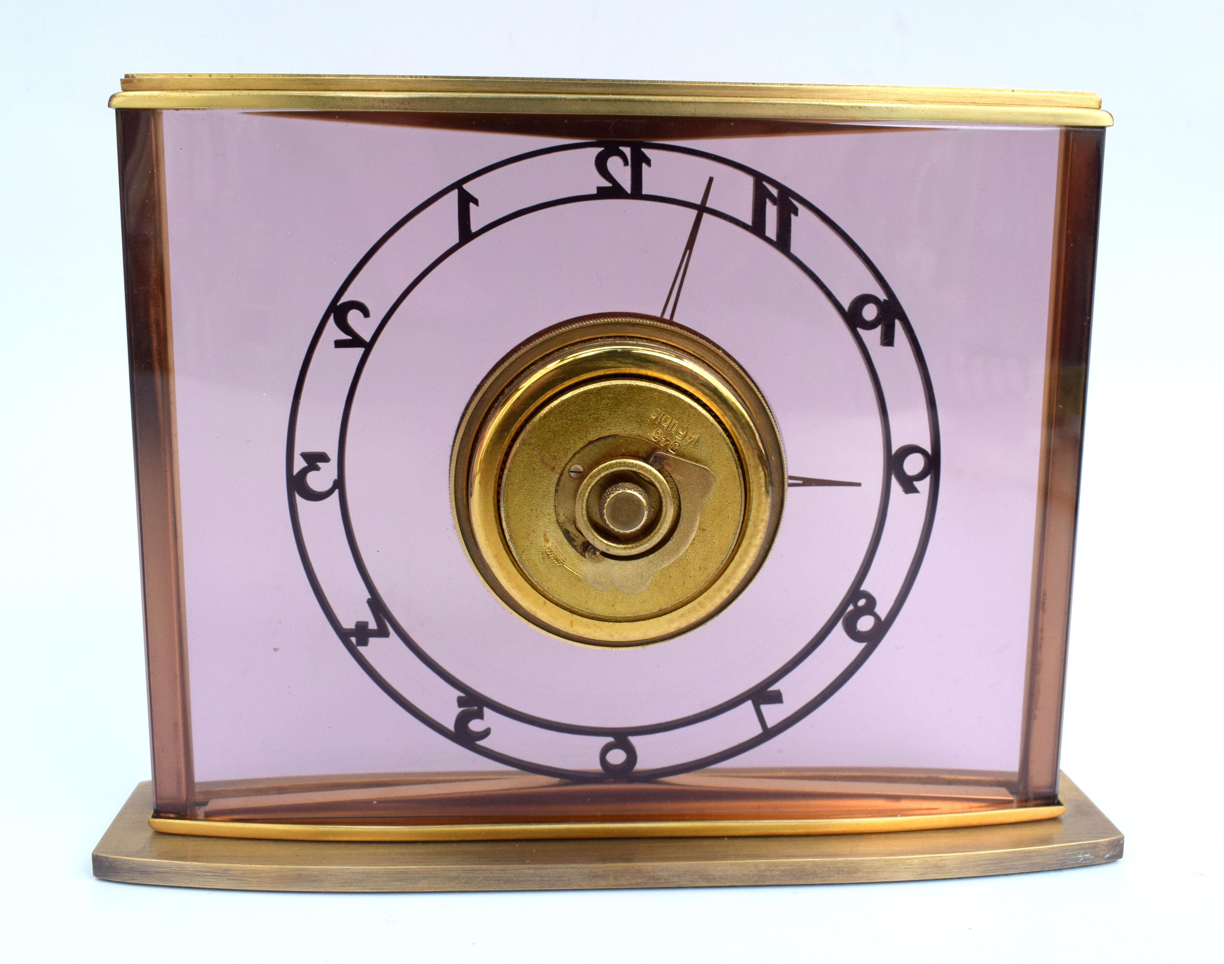 Art Deco Bauhaus 8 Day Brass & Glass Clock by Junghans, circa 1930 In Good Condition In Devon, England