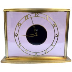 Vintage Art Deco Bauhaus 8 Day Brass & Glass Clock by Junghans, circa 1930