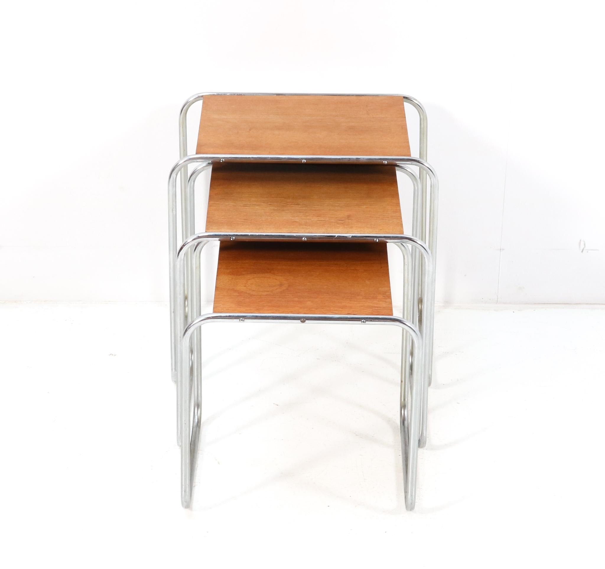 German Art Deco Bauhaus B9 Nesting Tables by Marcel Breuer, 1950s