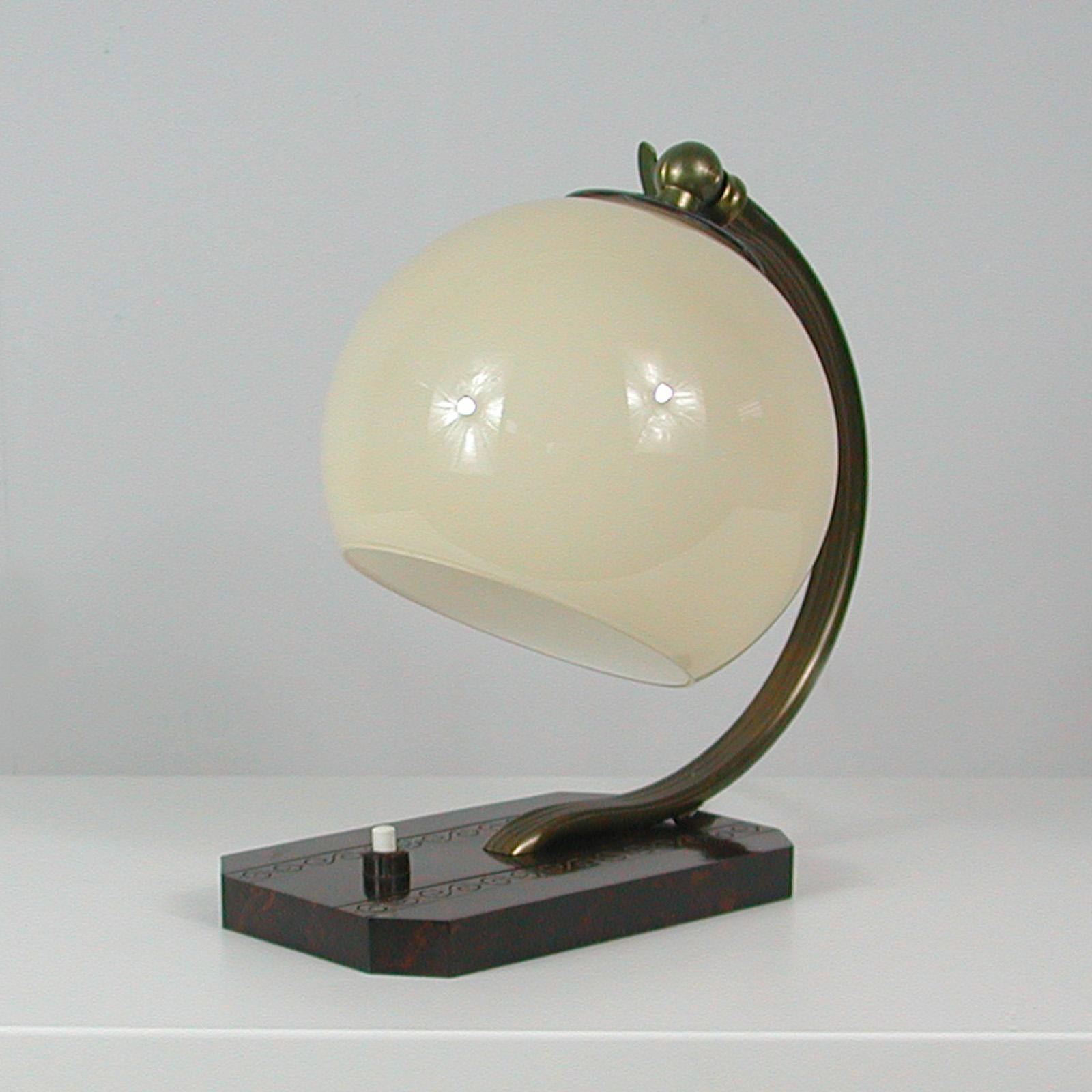 Art Deco Bauhaus Bakelite and Opaline Table Lamp, 1930s 10