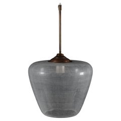 Pendentif Art Déco Bauhaus en forme de cloche en verre transparent à motif rayé en laiton