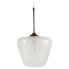Art Deco Bauhaus Bell Shaped Clear Glass Pendant Stripe Pattern Brass Fitting