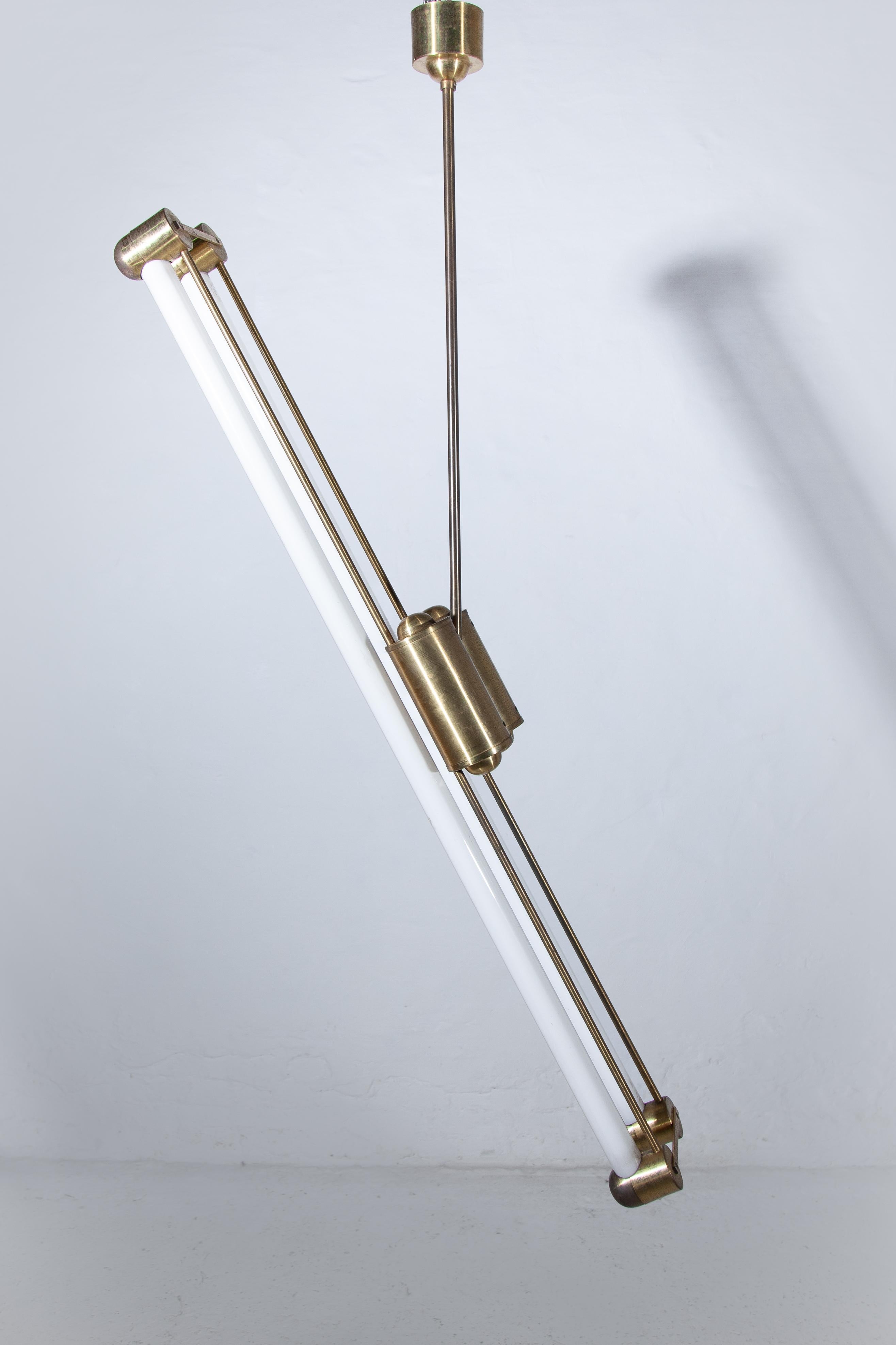 Hand-Crafted Art Deco Bauhaus Brass, Two Tubes Counterbalance Pendant  Lamp, 1930s, Germany For Sale