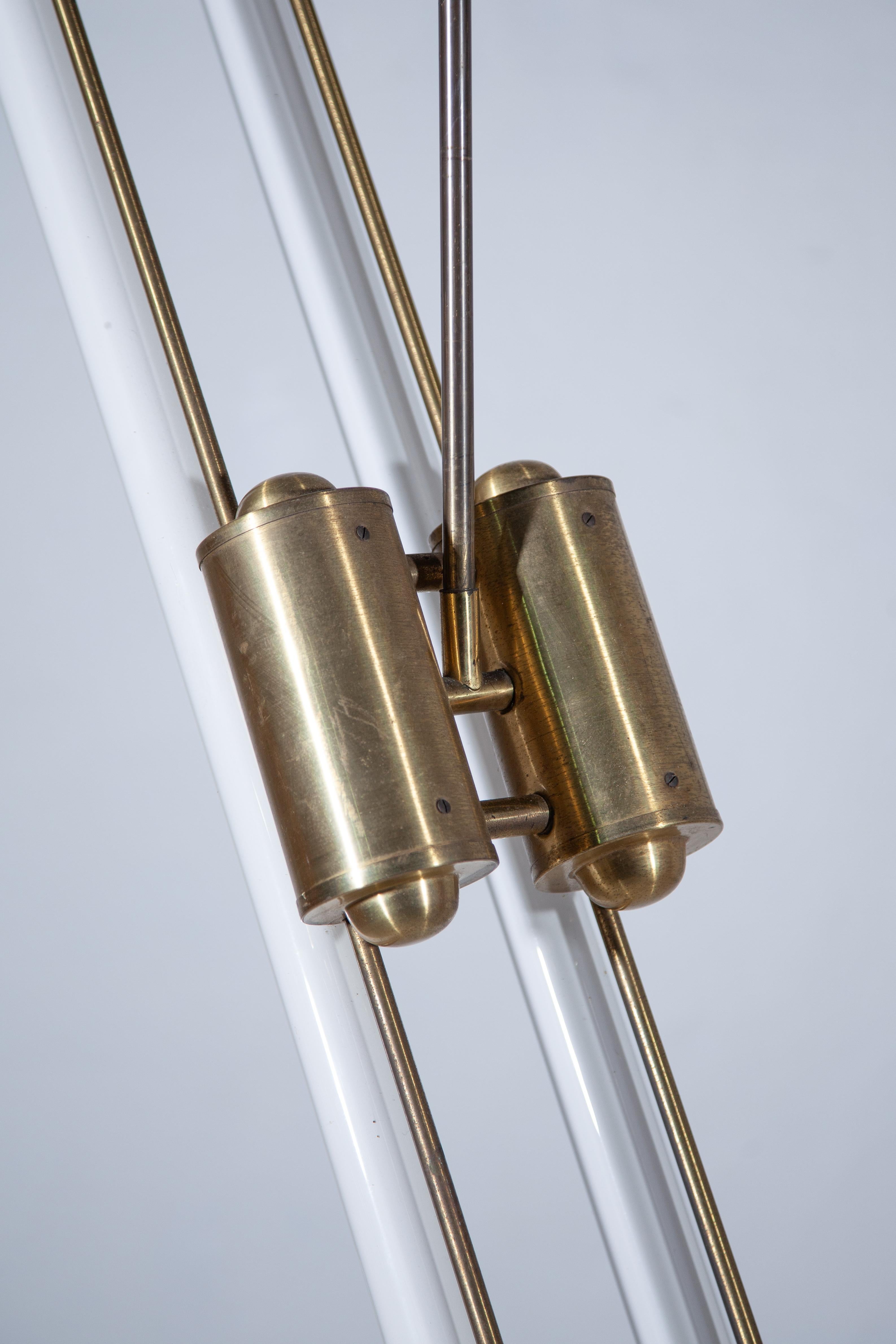 Art Deco Bauhaus Brass, Two Tubes Counterbalance Pendant  Lamp, 1930s, Germany In Good Condition For Sale In Antwerp, BE