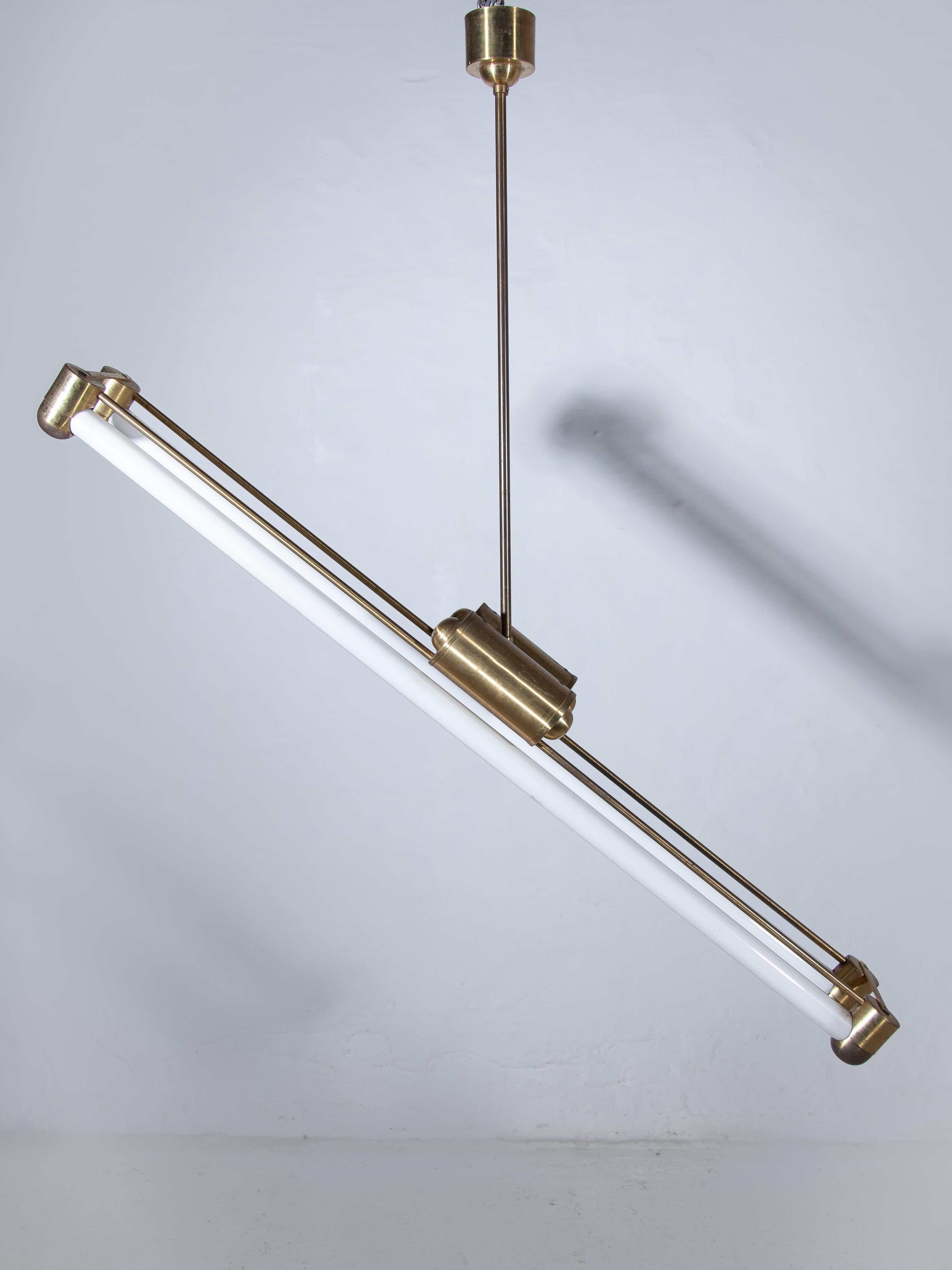 Mid-20th Century Art Deco Bauhaus Brass, Two Tubes Counterbalance Pendant  Lamp, 1930s, Germany For Sale