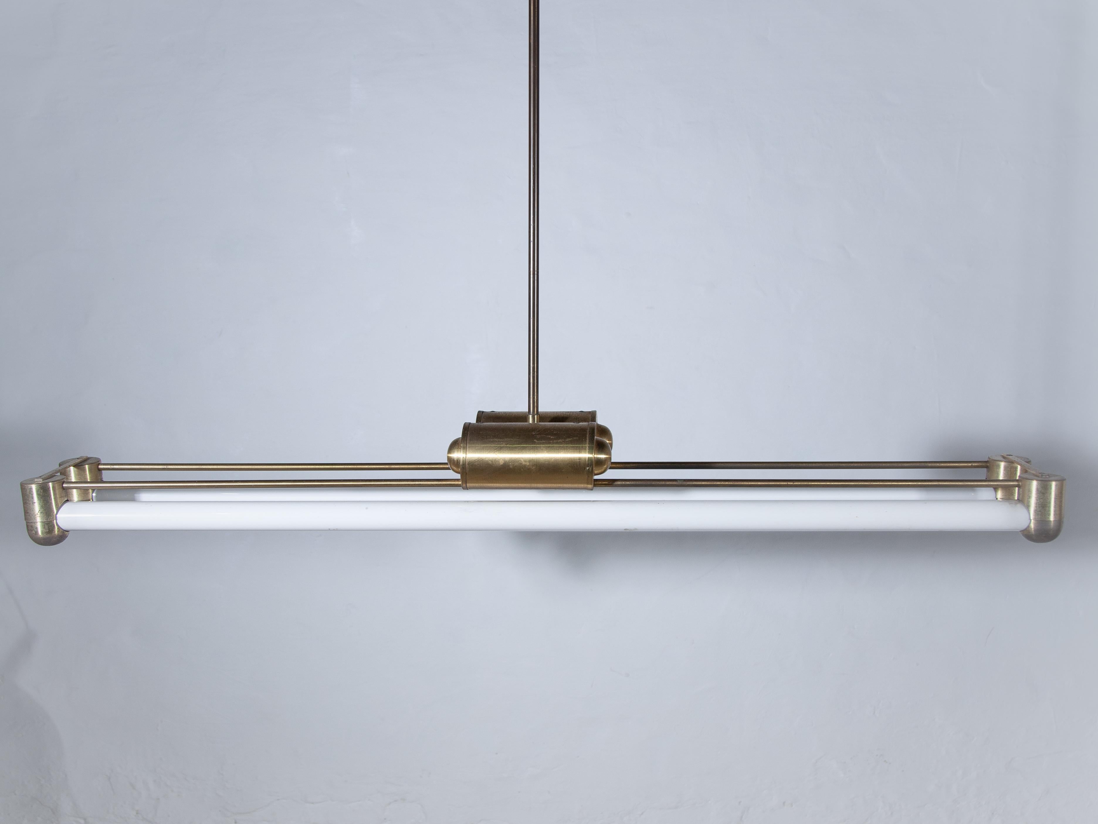 Art Deco Bauhaus Brass, Two Tubes Counterbalance Pendant  Lamp, 1930s, Germany For Sale 1