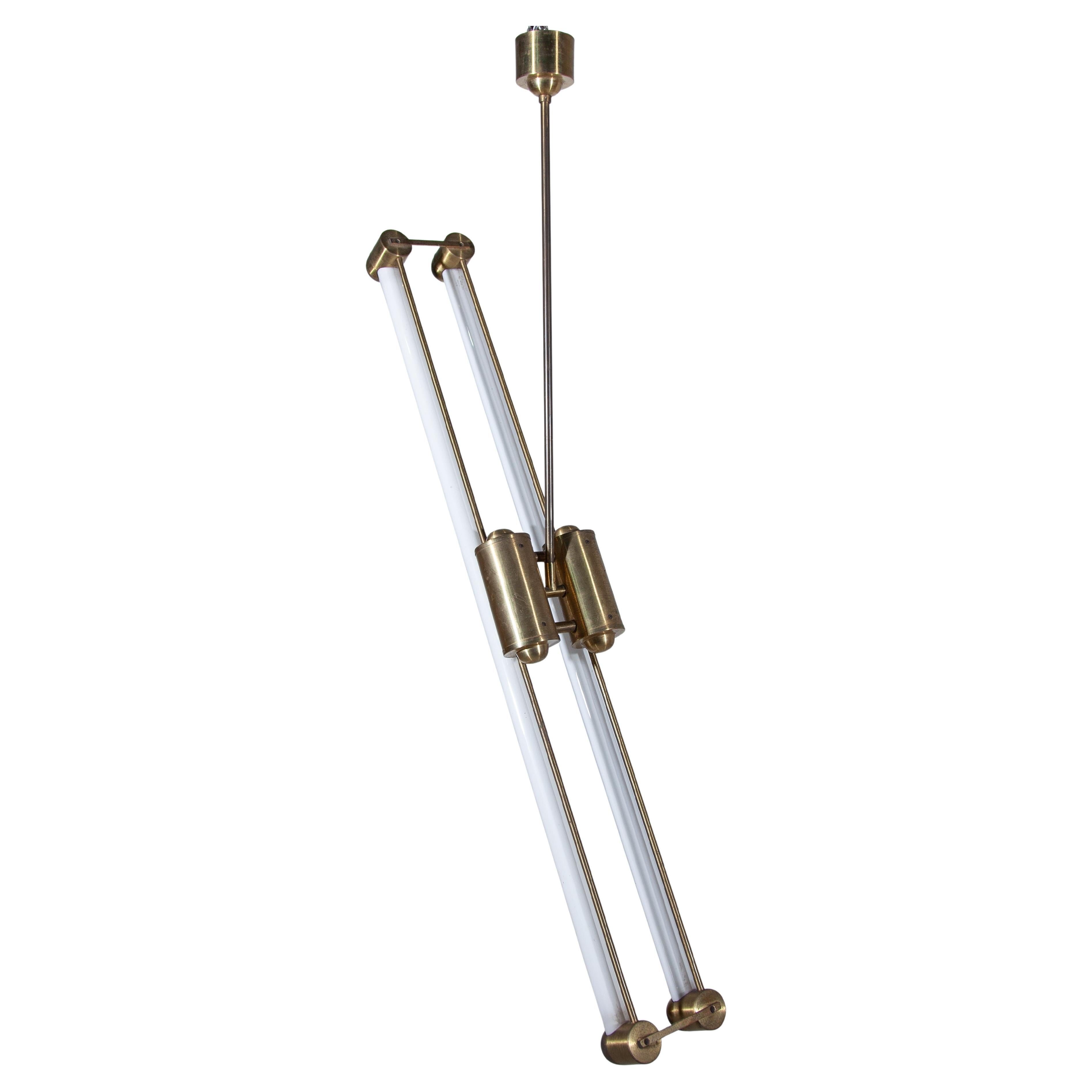 Art Deco Bauhaus Brass, Two Tubes Counterbalance Pendant  Lamp, 1930s, Germany