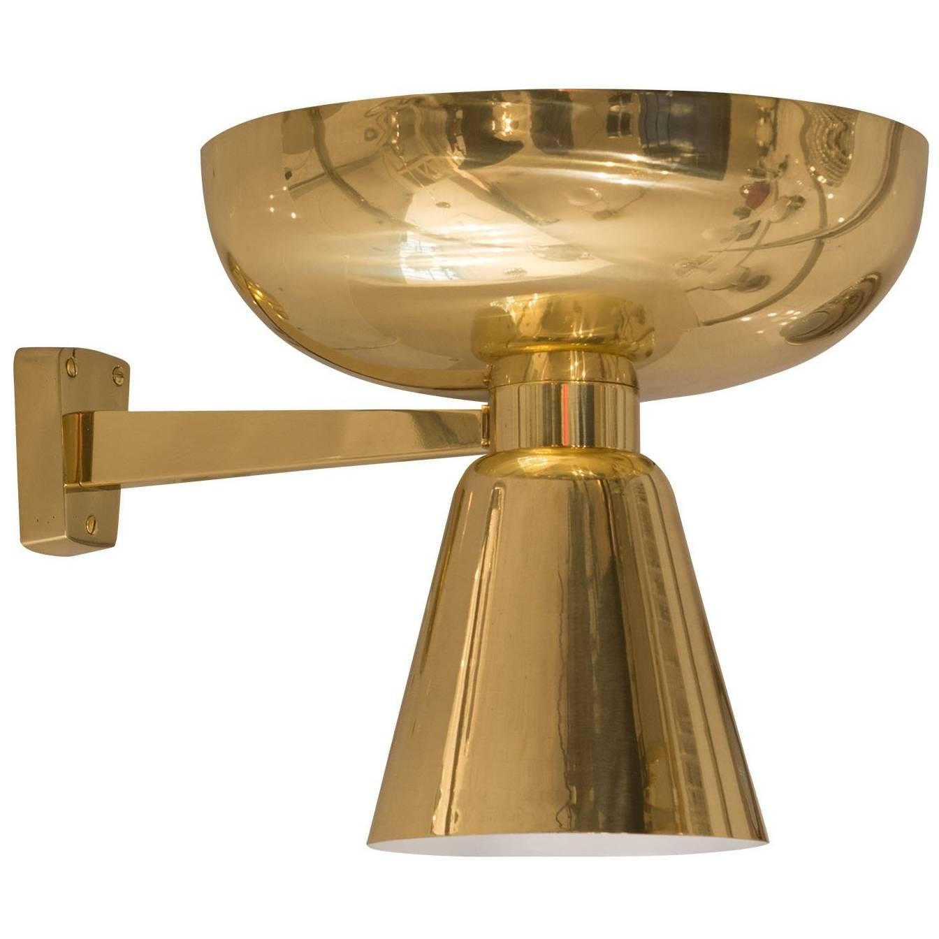 Art Deco Bauhaus Brass Wall Light by Woka Lamps Vienna, Re Edition For Sale