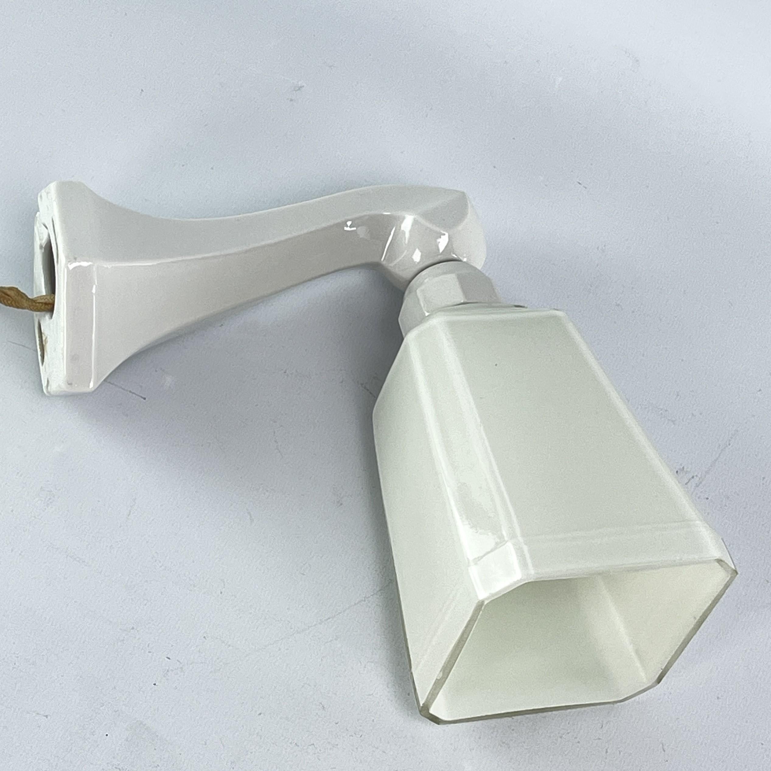 Mid-20th Century ART DECO Bauhaus ceramic wall lamp with opal glass lamp, 1920s For Sale