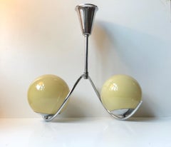 Art Deco, Bauhaus Chandelier with Two Globes by Voss, Denmark, 1930s