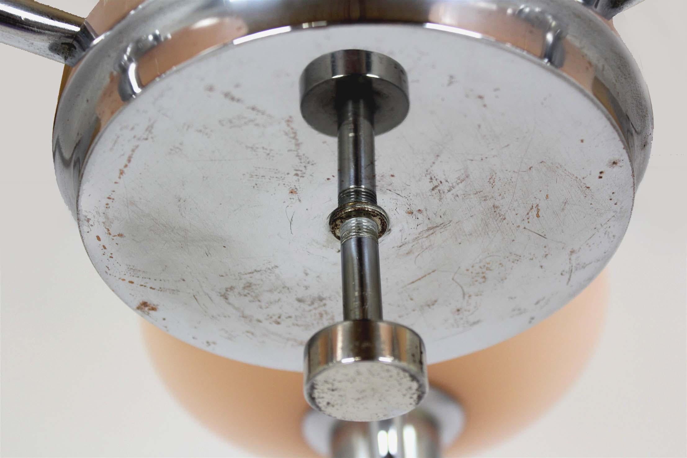 Art Deco Bauhaus Chrome Chandelier from Napako, Czechoslovakia, 1940s For Sale 8