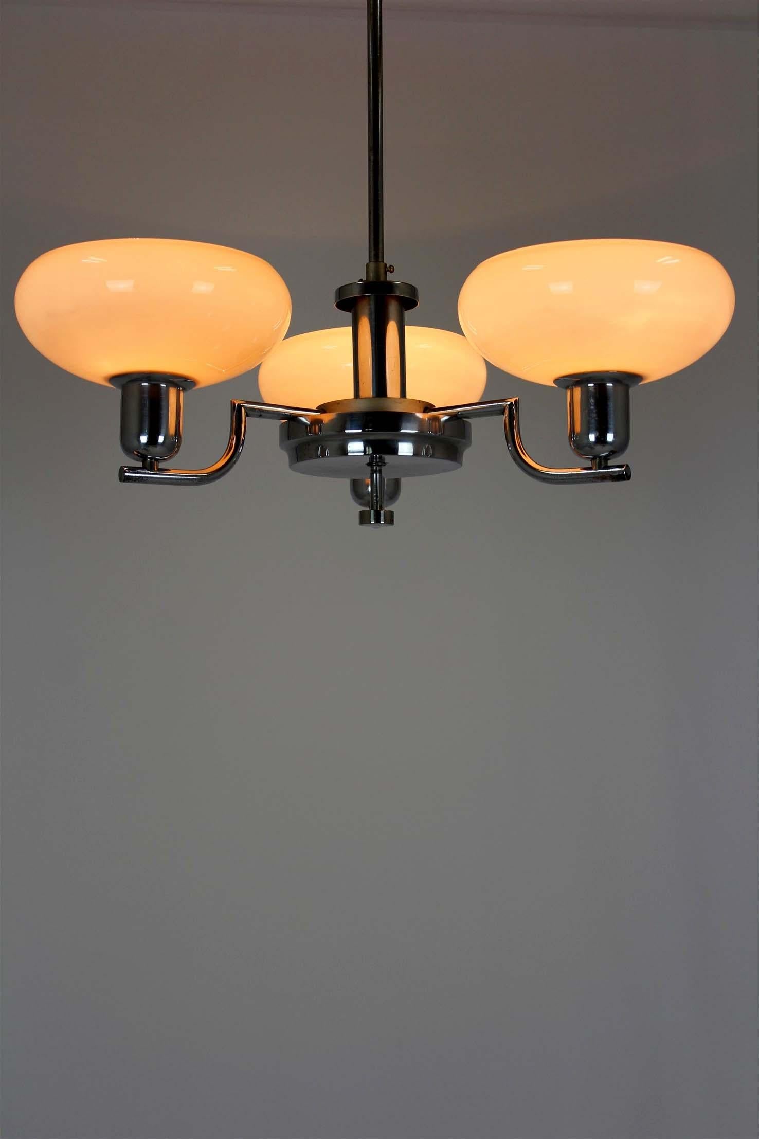 Art Deco Bauhaus Chrome Chandelier from Napako, Czechoslovakia, 1940s For Sale 11