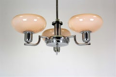 Lampadario cromato Bauhaus in stile Art Deco da Napako, Cecoslovacchia, anni '40