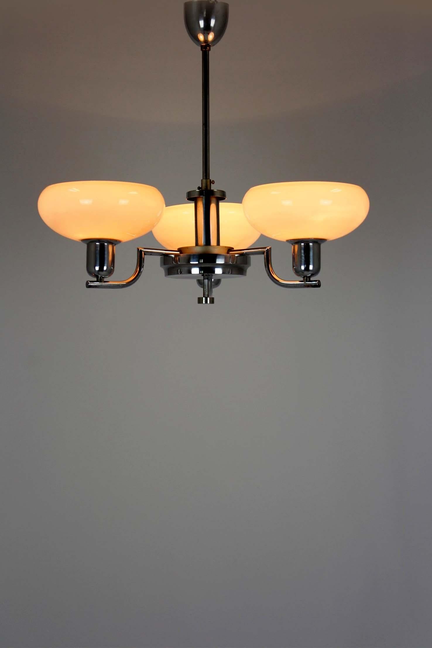 Art Deco Bauhaus Chrome Chandelier from Napako, Czechoslovakia, 1940s In Good Condition For Sale In Żory, PL