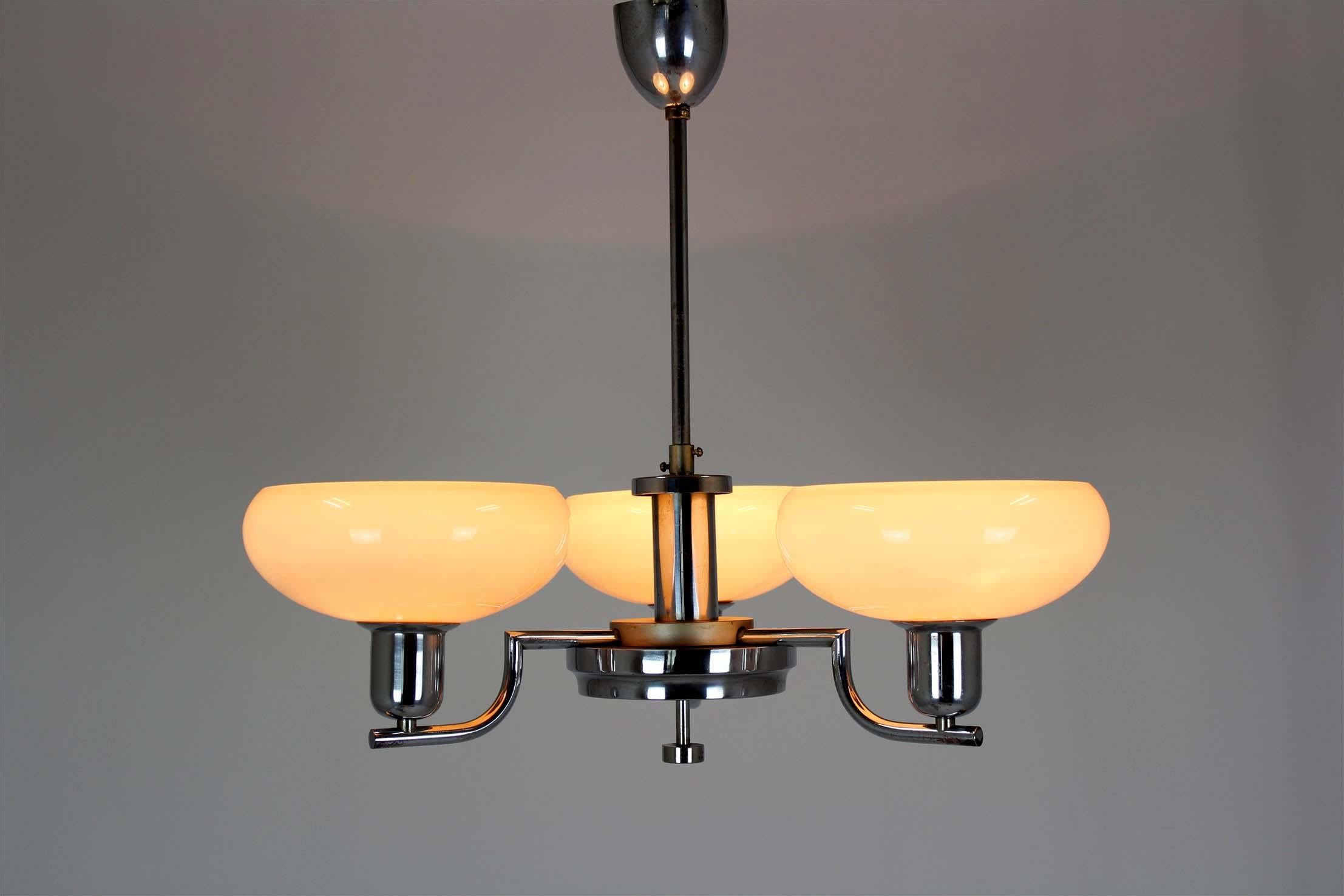 Art Deco Bauhaus Chrome Chandelier from Napako, Czechoslovakia, 1940s For Sale 3