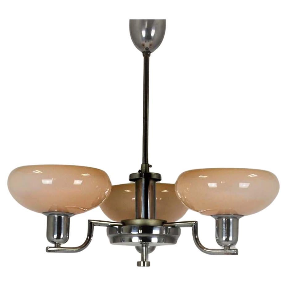 Art Deco Bauhaus Chrome Chandelier from Napako, Czechoslovakia, 1940s For Sale