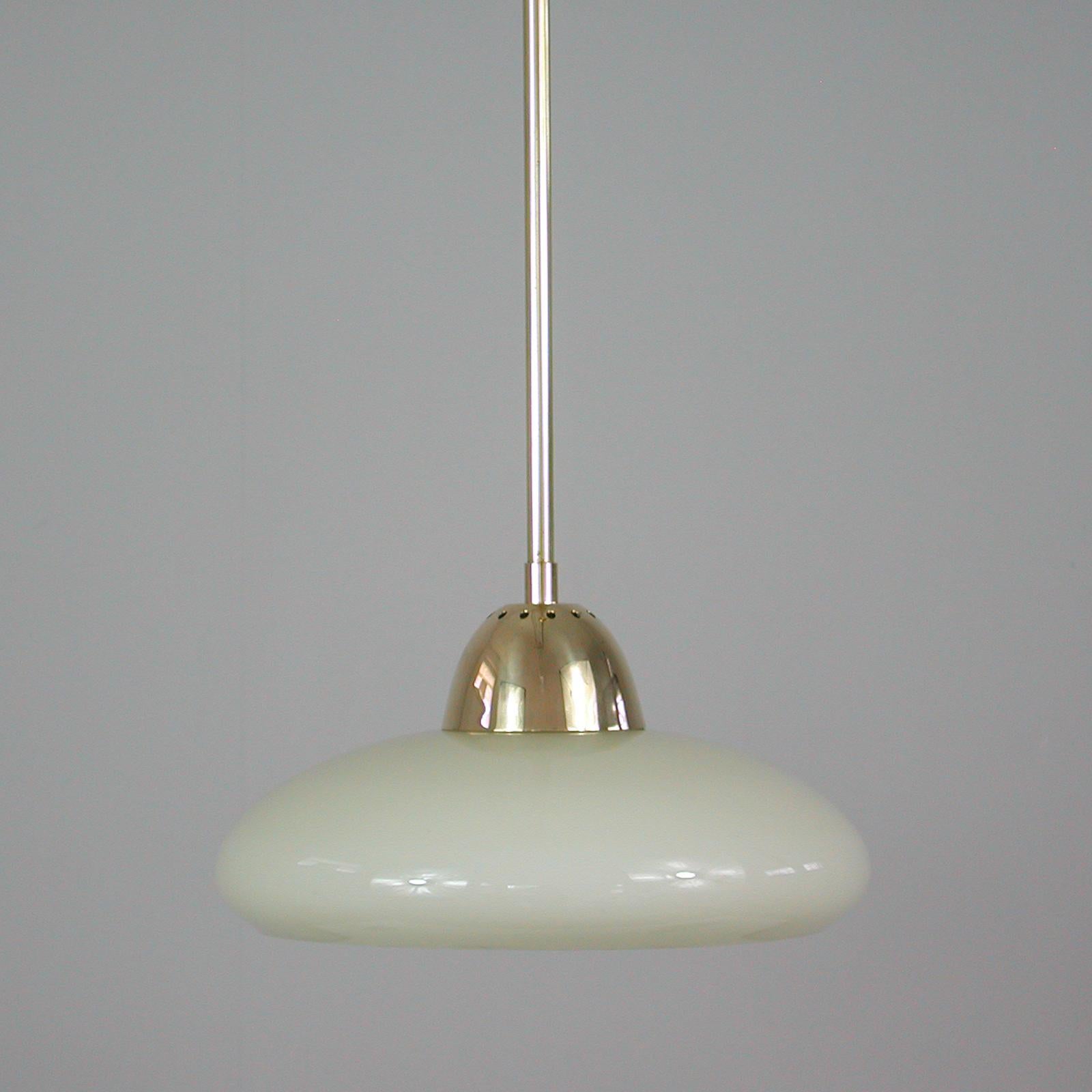 Art Deco Bauhaus Cream Opaline Glass and Brass Pendants, Germany 1930s For Sale 6