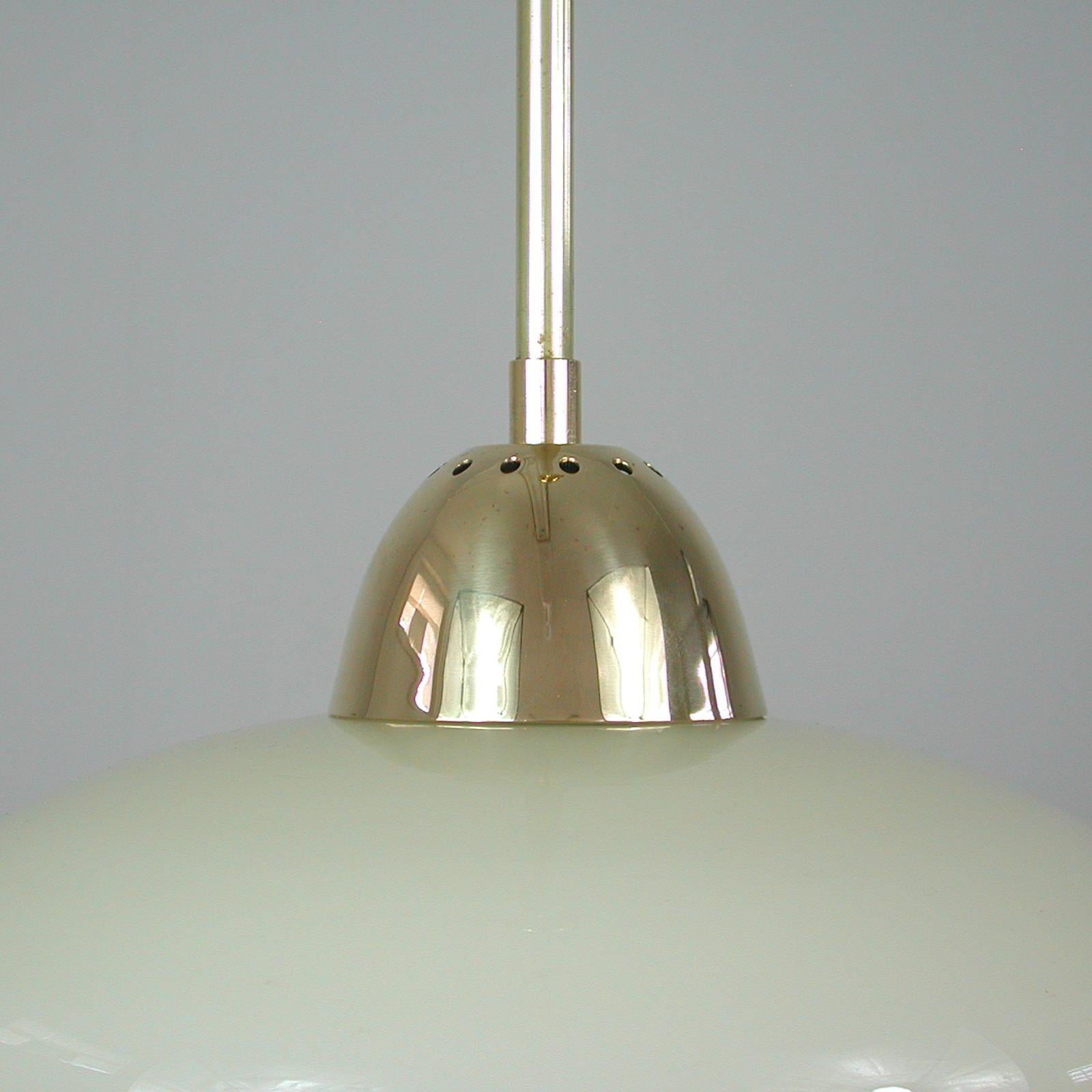 Art Deco Bauhaus Cream Opaline Glass and Brass Pendants, Germany 1930s 7