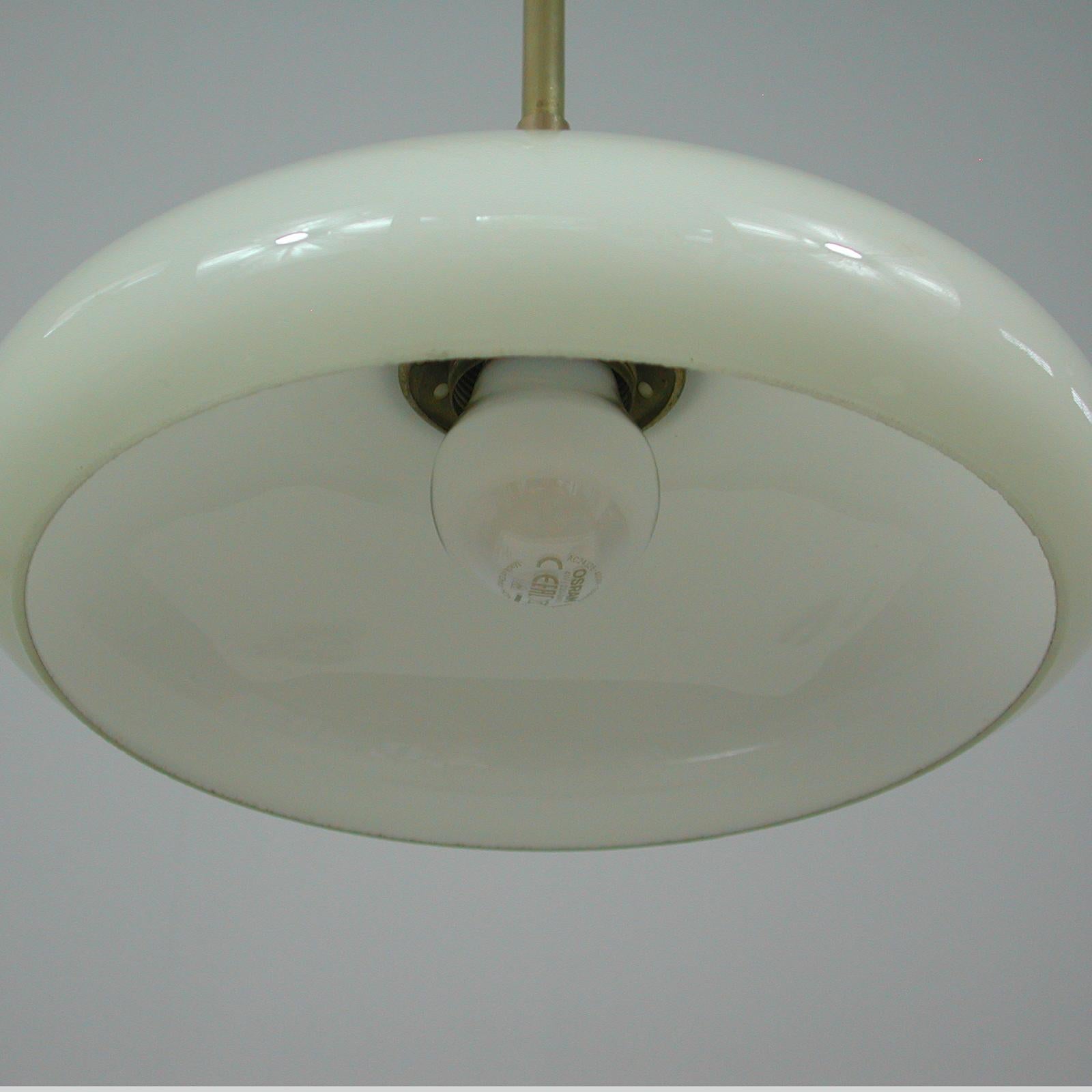 Art Deco Bauhaus Cream Opaline Glass and Brass Pendants, Germany 1930s For Sale 9