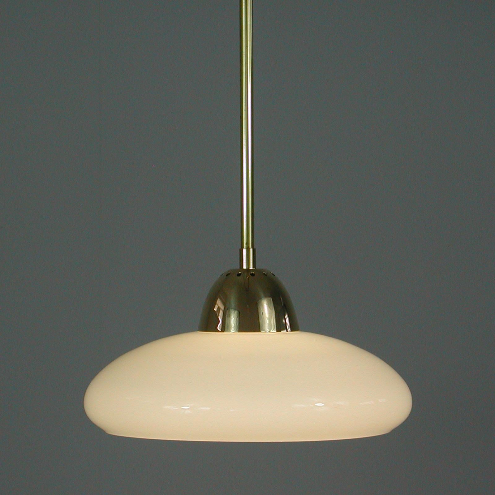 Art Deco Bauhaus Cream Opaline Glass and Brass Pendants, Germany 1930s For Sale 5