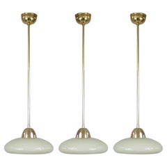 Art Deco Bauhaus Cream Opaline Glass and Brass Pendants, Germany 1930s