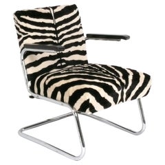 Art Deco Bauhaus Era Chrome Lounge Chair in Zebra Print Fabric, 1930s