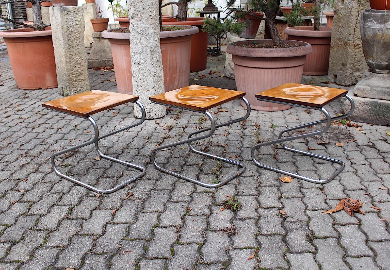 Art Deco Bauhaus Era Vintage Three Chromed Metal Stools, 1930s, Germany For Sale 8