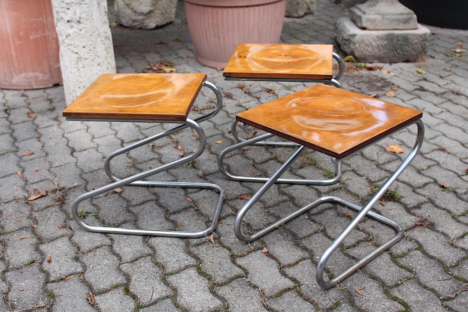 Drei verchromte Metallhocker aus der Bauhaus-Ära, 1930er Jahre, Deutschland, Vintage, Art déco im Angebot 7