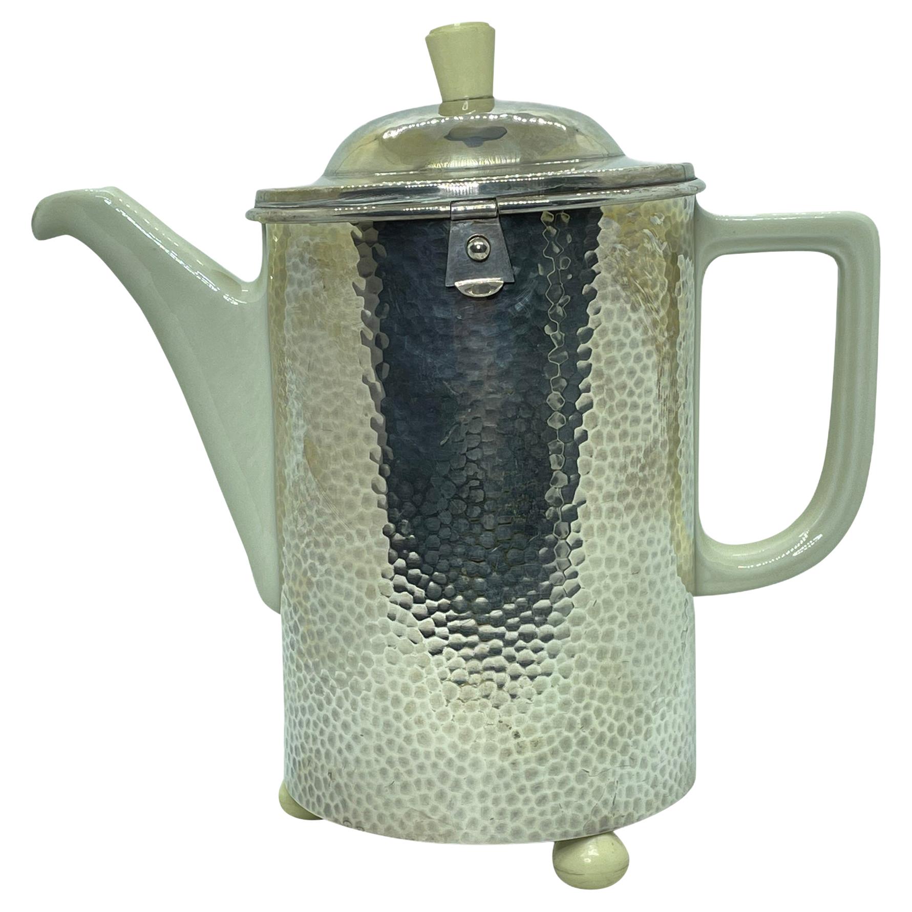Art Deco Bauhaus Hutschenreuther Coffee Pot Hammered WMF Metal Cozy 1.4 Liter