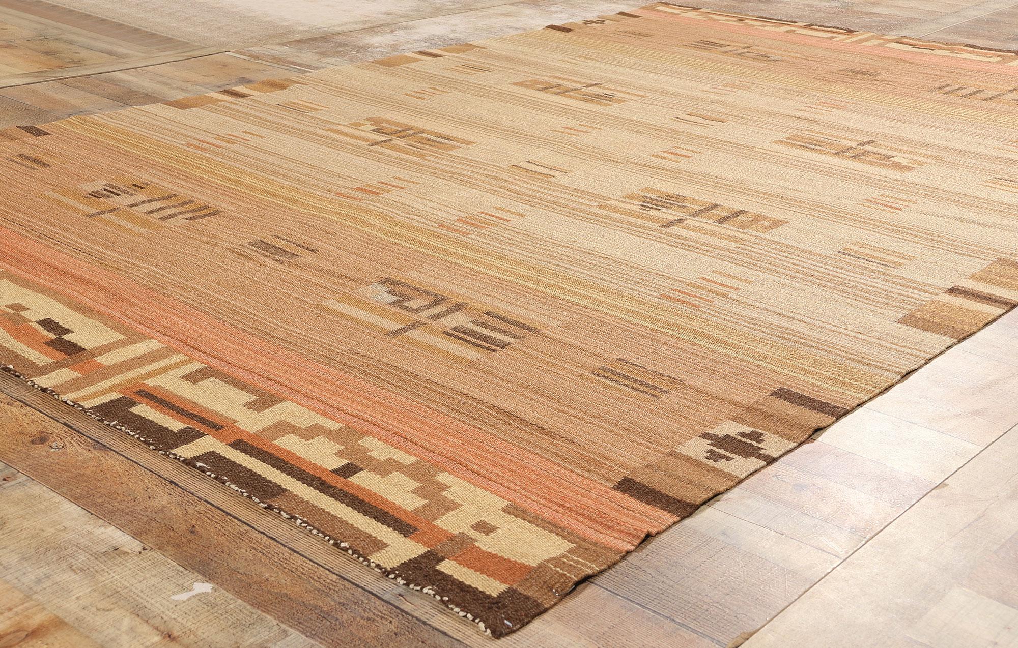 Wool 1930's Impi Sotavalta Iltalaulu Finnish Flatweave Carpet For Sale